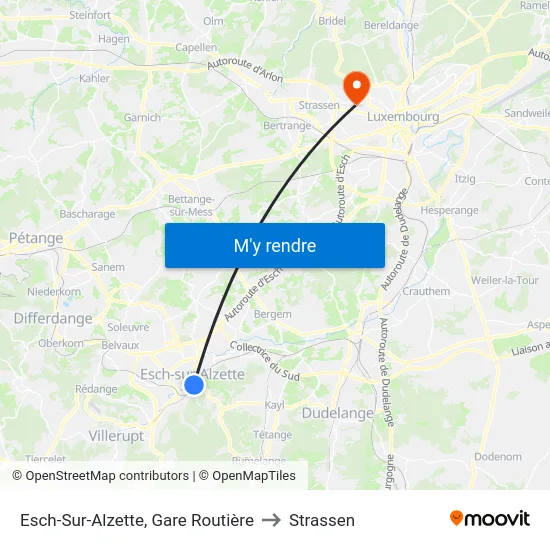 Esch-Sur-Alzette, Gare Routière to Strassen map