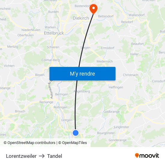 Lorentzweiler to Tandel map