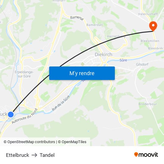 Ettelbruck to Tandel map
