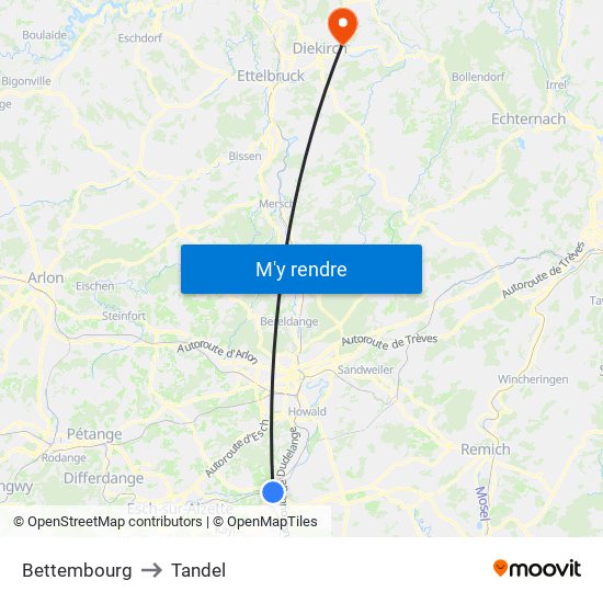 Bettembourg to Tandel map