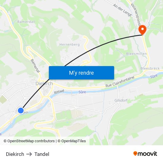 Diekirch to Tandel map