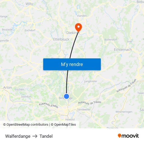 Walferdange to Tandel map