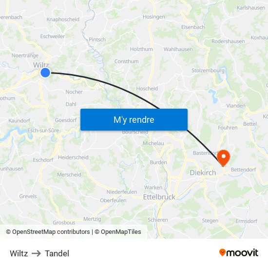 Wiltz to Tandel map