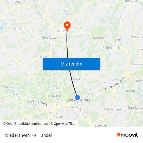 Niederanven to Tandel map