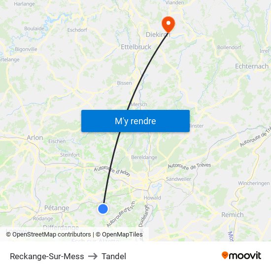 Reckange-Sur-Mess to Tandel map