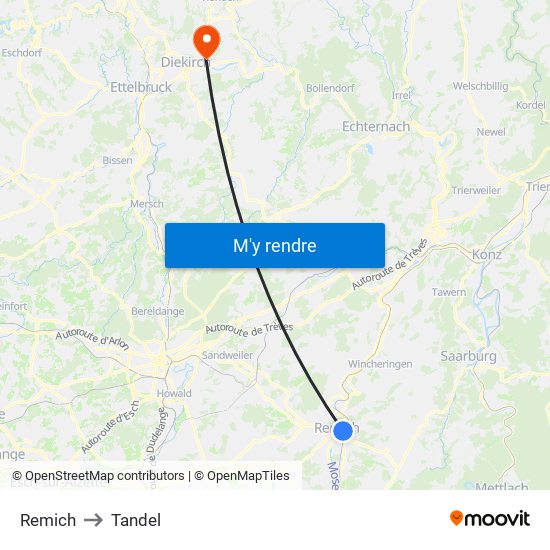 Remich to Tandel map