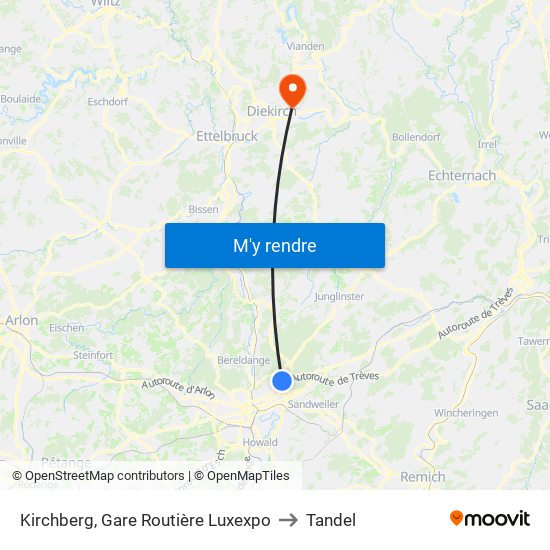 Kirchberg, Gare Routière Luxexpo to Tandel map