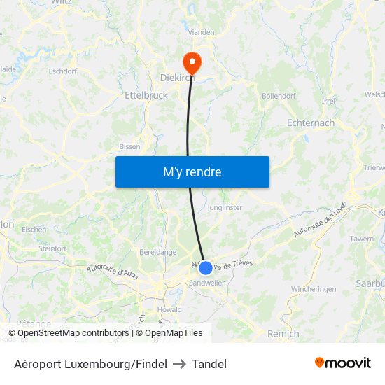 Aéroport Luxembourg/Findel to Tandel map