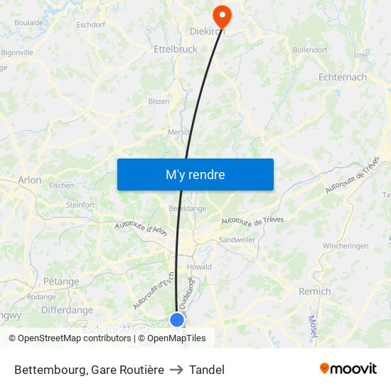 Bettembourg, Gare Routière to Tandel map