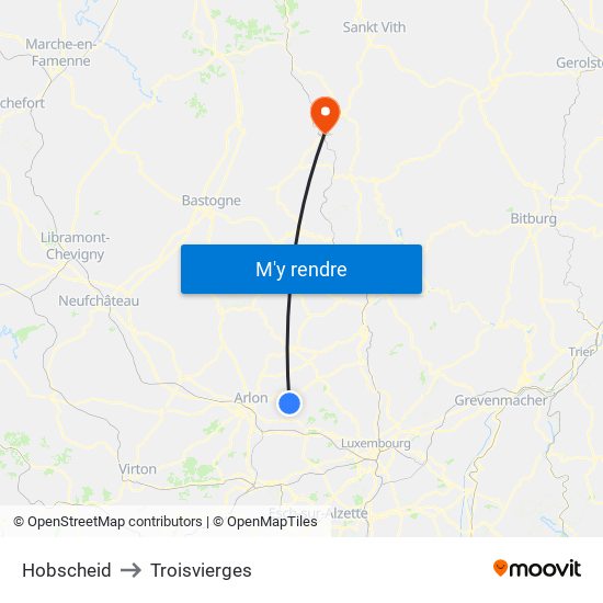 Hobscheid to Troisvierges map