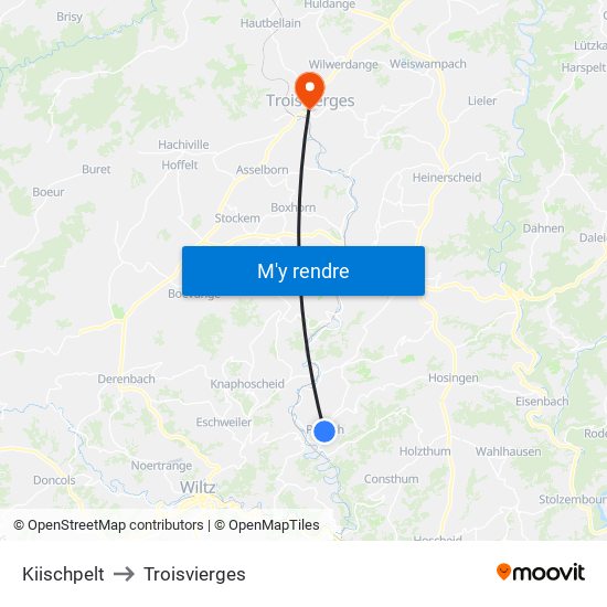 Kiischpelt to Troisvierges map