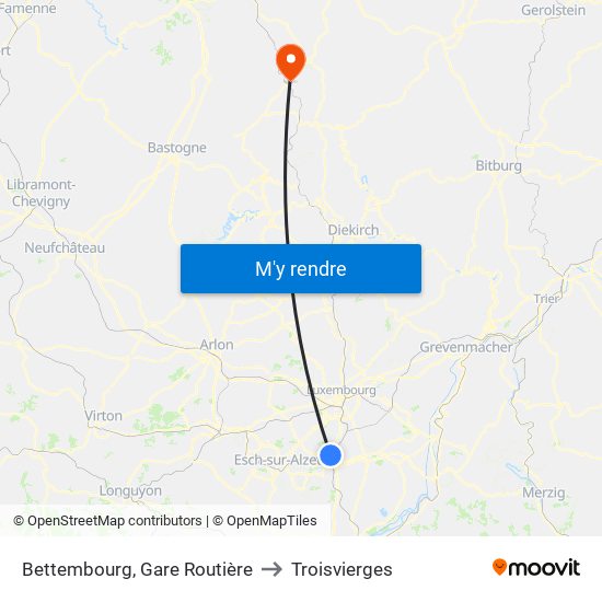 Bettembourg, Gare Routière to Troisvierges map