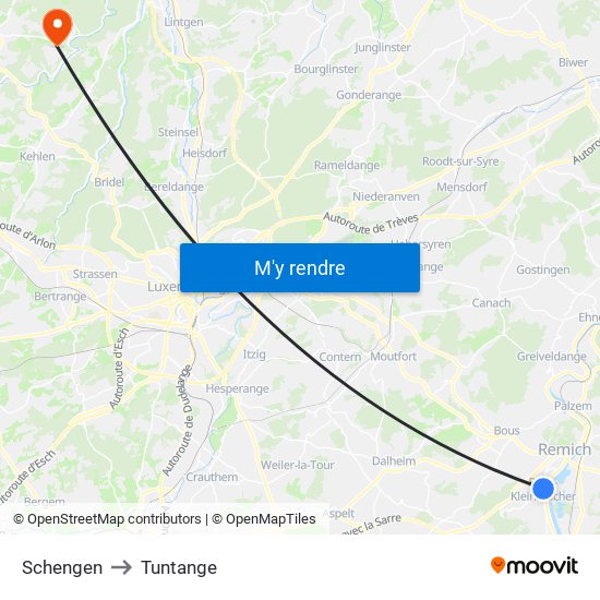 Schengen to Tuntange map