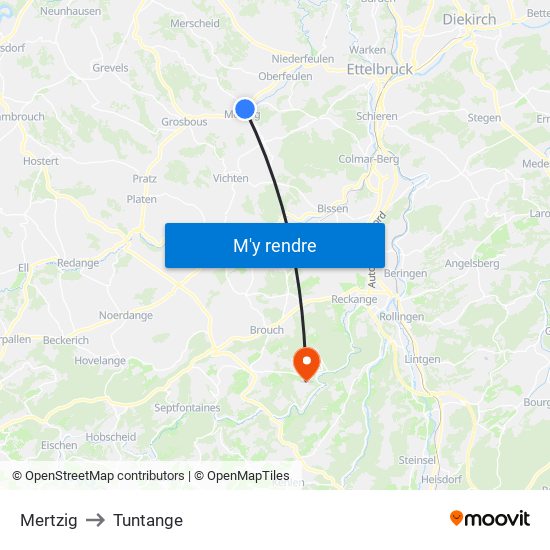 Mertzig to Tuntange map