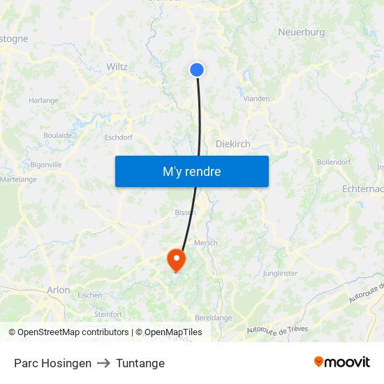 Parc Hosingen to Tuntange map