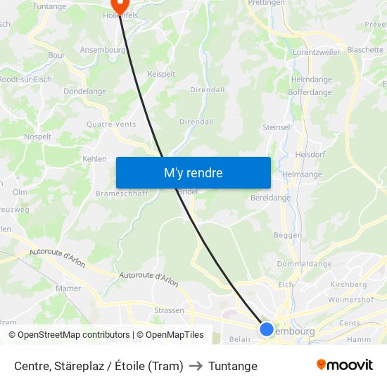 Centre, Stäreplaz / Étoile (Tram) to Tuntange map