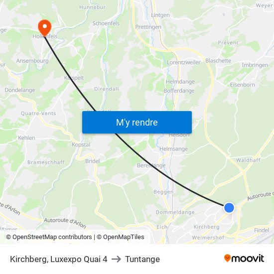 Kirchberg, Luxexpo Quai 4 to Tuntange map