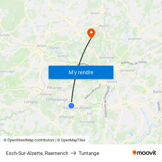 Esch-Sur-Alzette, Raemerich to Tuntange map