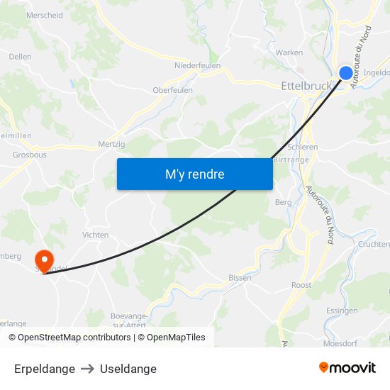 Erpeldange to Useldange map
