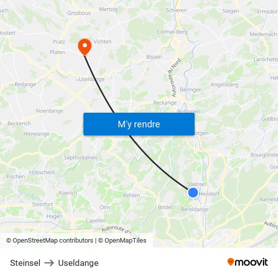 Steinsel to Useldange map