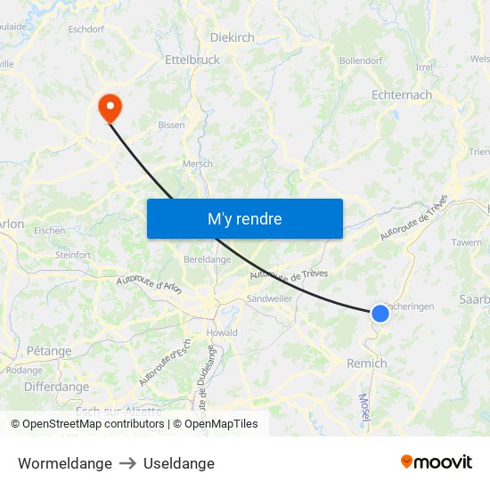 Wormeldange to Useldange map