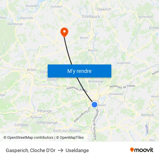 Gasperich, Cloche D'Or to Useldange map