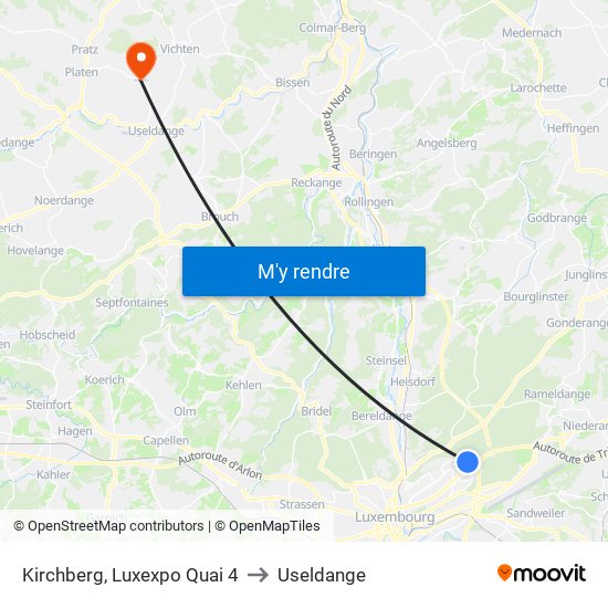 Kirchberg, Luxexpo Quai 4 to Useldange map