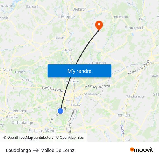 Leudelange to Vallée De Lernz map