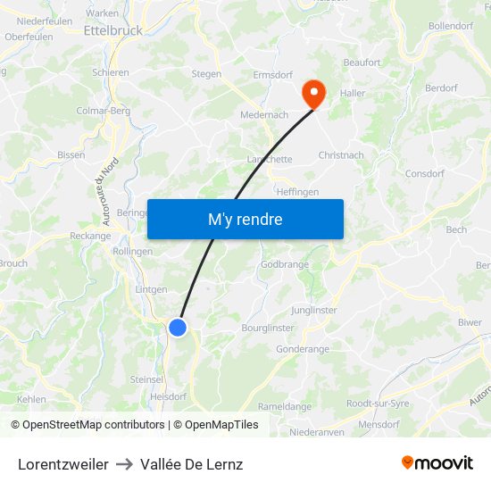 Lorentzweiler to Vallée De Lernz map
