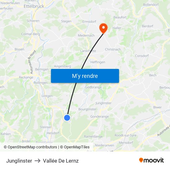 Junglinster to Vallée De Lernz map