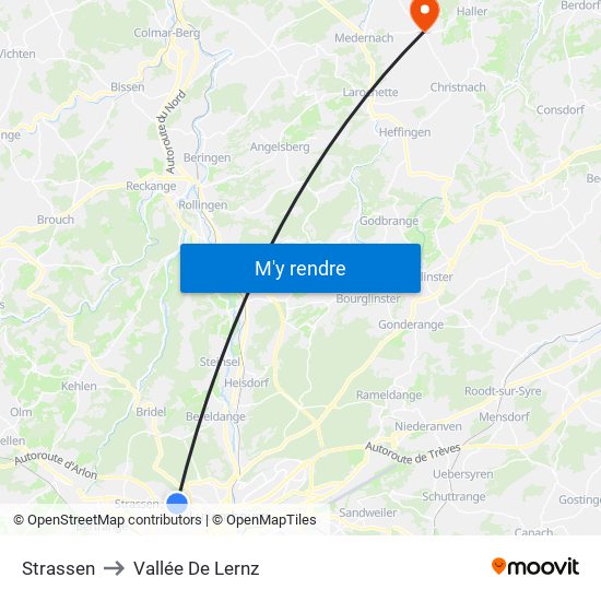 Strassen to Vallée De Lernz map
