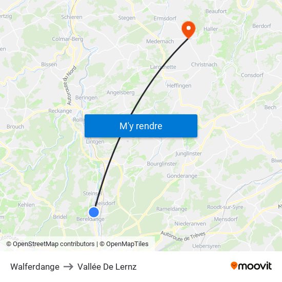 Walferdange to Vallée De Lernz map
