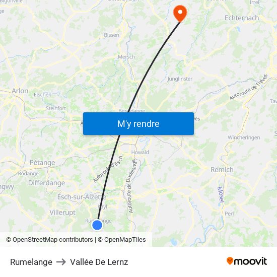 Rumelange to Vallée De Lernz map