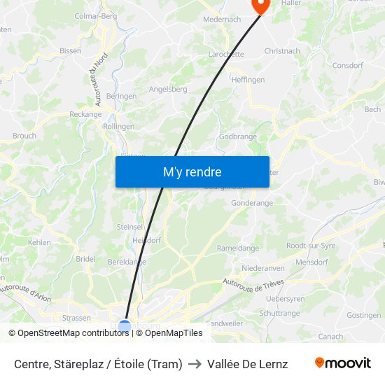 Centre, Stäreplaz / Étoile (Tram) to Vallée De Lernz map
