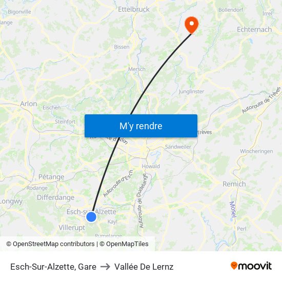 Esch-Sur-Alzette, Gare to Vallée De Lernz map