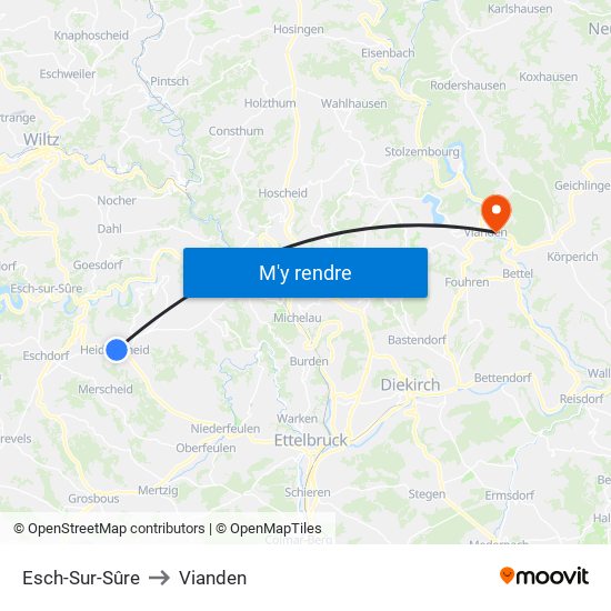 Esch-Sur-Sûre to Vianden map