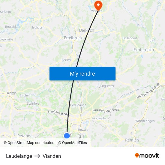 Leudelange to Vianden map
