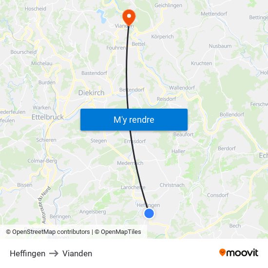 Heffingen to Vianden map