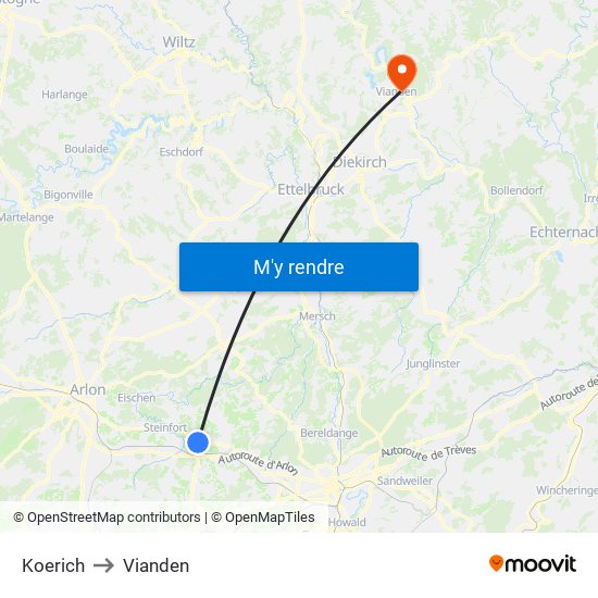 Koerich to Vianden map