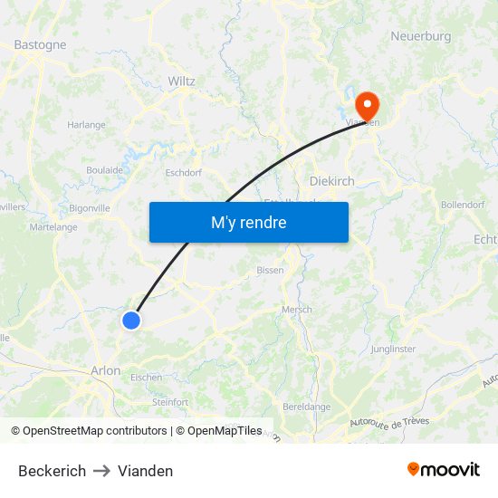 Beckerich to Vianden map