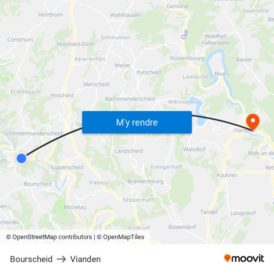 Bourscheid to Vianden map