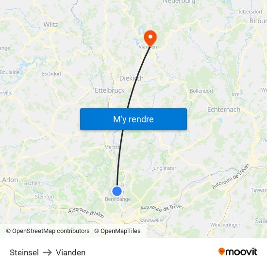 Steinsel to Vianden map