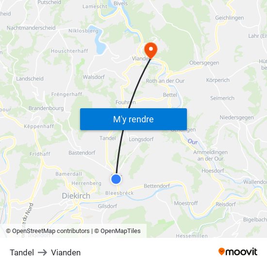 Tandel to Vianden map