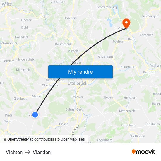 Vichten to Vianden map