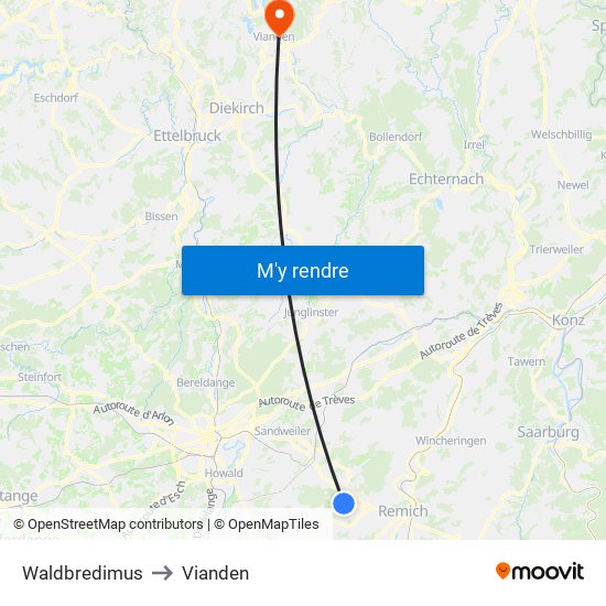 Waldbredimus to Vianden map