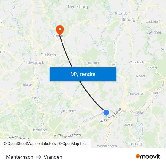 Manternach to Vianden map