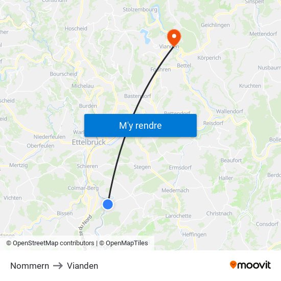 Nommern to Vianden map