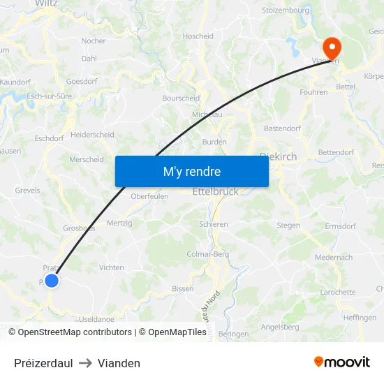 Préizerdaul to Vianden map