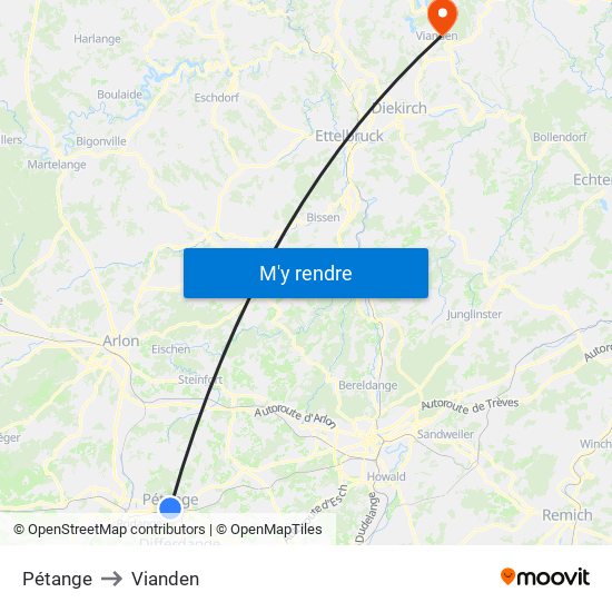Pétange to Vianden map