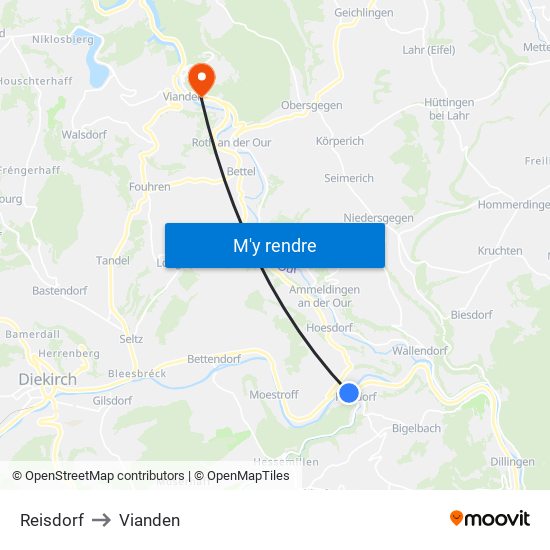 Reisdorf to Vianden map